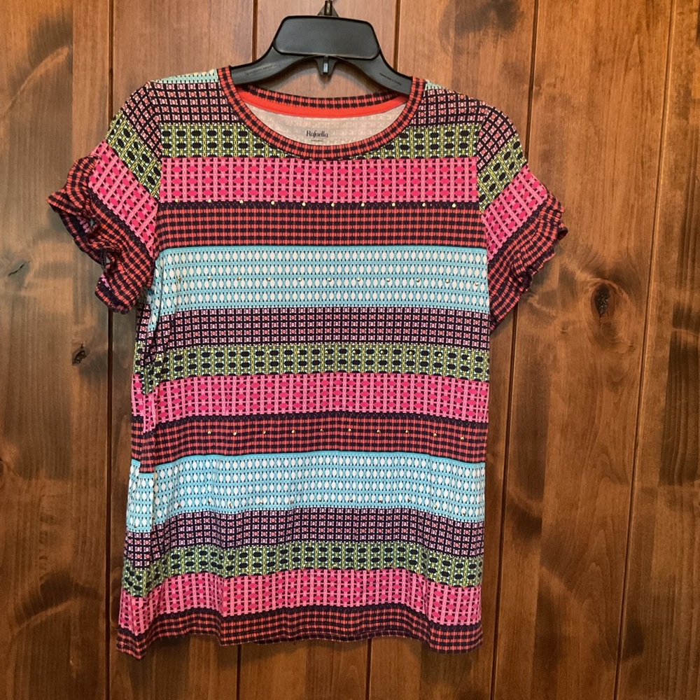 Rafaella Pink, Light Blue & Olive Striped Short Sleeve Tee